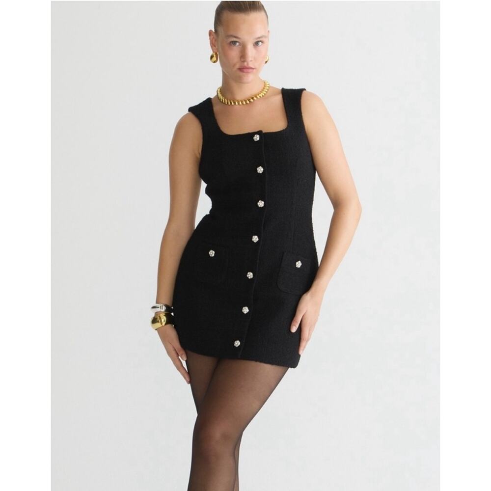 J. Crew Sophia Sleeveless Mini Dress Tweed Wool Blend Jewel Rhinestone Button